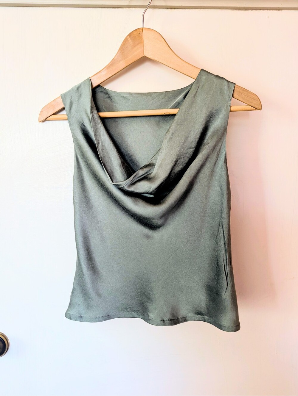 Sage Green Sleek Cowl Neck Tank Top - XS